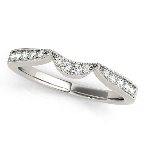 White gold Pavé Round Diamond Contour Milgrain Band
