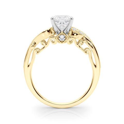 Yellow gold Fancy Yellow Cushion cut Solitaire with Milgrain Pave Band and Four-Prong Setting