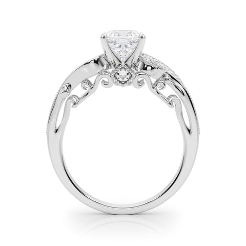 Platinum Cushion Solitaire with Milgrain Pave Band and Four-Prong Setting