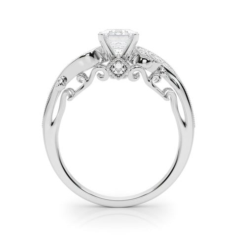 White gold Radiant Solitaire with Milgrain Pave Band and Four-Prong Setting