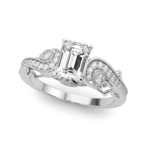 Platinum Radiant Solitaire with Milgrain Pave Band and Four-Prong Setting