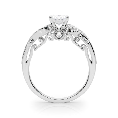 Platinum Fancy Yellow Oval cut Solitaire with Milgrain Pave Band and Four-Prong Setting