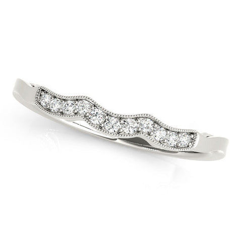 White gold Milgrain Pavé Round Diamond Curved Band