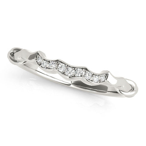 White gold Scalloped Diamond Curved Band with Round Brilliant Stones and Shared Prong Setting