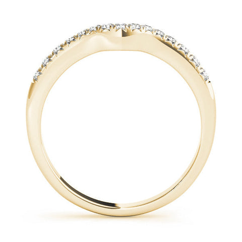 Yellow gold Curved Pavé Round Diamond Wedding Band with Shared Prong Setting