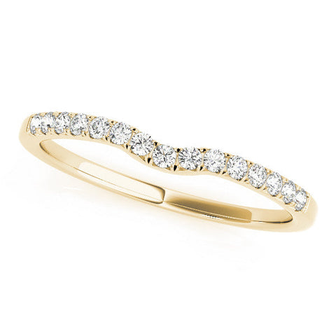 Yellow gold Round Diamond Curved Pavé Wedding Band with Shared Prong Setting