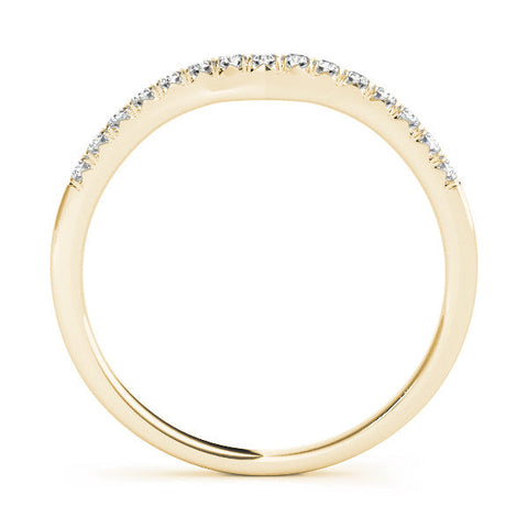 Yellow gold Round Diamond Curved Pavé Wedding Band with Shared Prong Setting