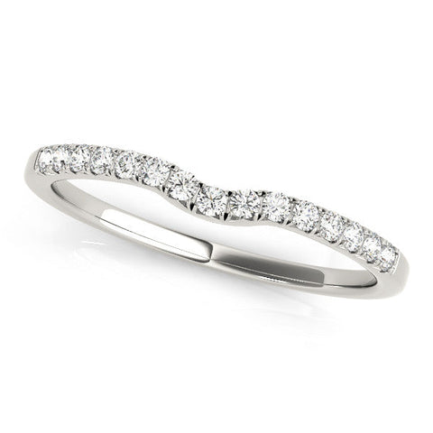 White gold Round Diamond Curved Pavé Wedding Band with Shared Prong Setting