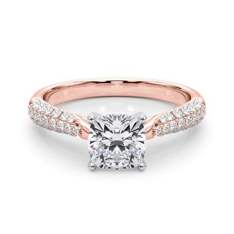 Rose gold Cushion Solitaire Pavé Diamond Engagement Ring with Four-Prong Setting