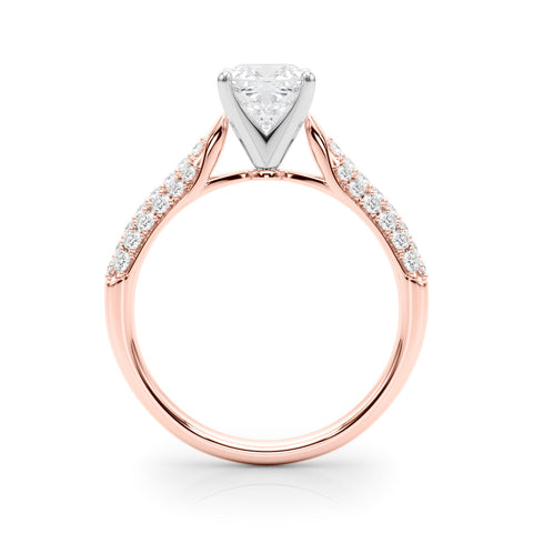 Rose gold Cushion Solitaire Pavé Diamond Engagement Ring with Four-Prong Setting