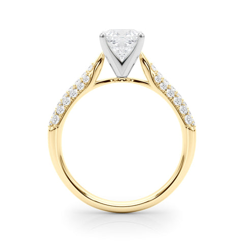Yellow gold Cushion Solitaire Pavé Diamond Engagement Ring with Four-Prong Setting