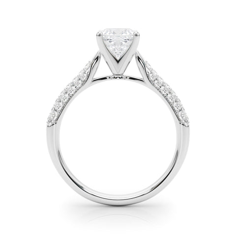 White gold Cushion Solitaire Pavé Diamond Engagement Ring with Four-Prong Setting