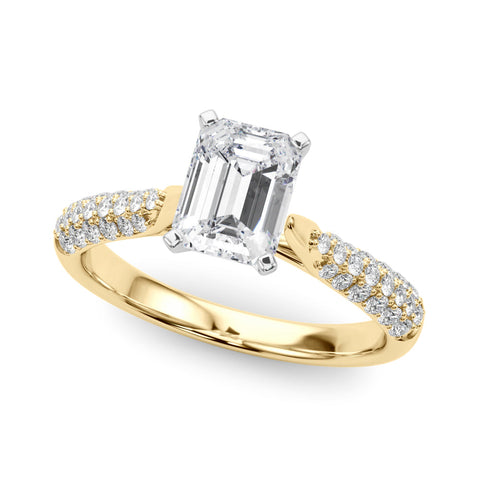 Yellow gold Radiant Solitaire Pavé Diamond Engagement Ring with Four-Prong Setting
