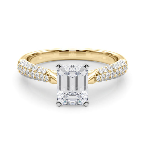 Yellow gold Radiant Solitaire Pavé Diamond Engagement Ring with Four-Prong Setting