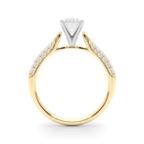 Yellow gold Radiant Solitaire Pavé Diamond Engagement Ring with Four-Prong Setting