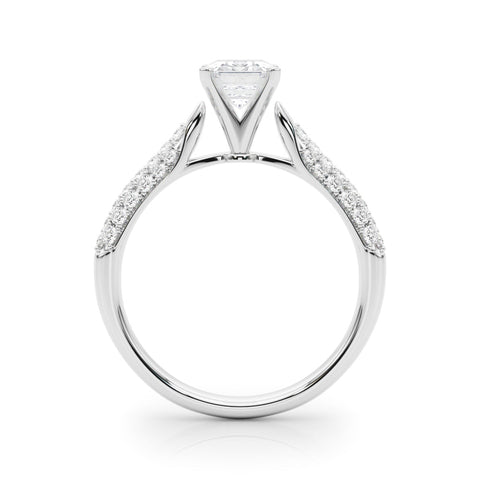 Platinum Emerald Solitaire Pavé Diamond Engagement Ring with Four-Prong Setting