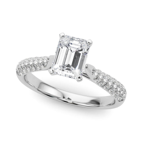 White gold Radiant Solitaire Pavé Diamond Engagement Ring with Four-Prong Setting