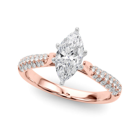 Rose gold Marquise Solitaire Pavé Diamond Engagement Ring with Four-Prong Setting