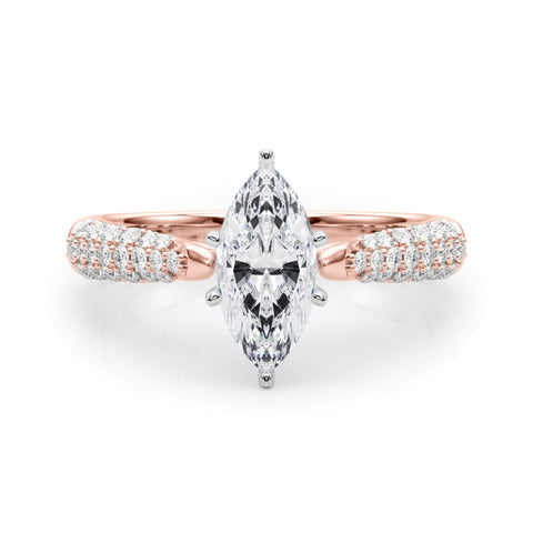 Rose gold Marquise Solitaire Pavé Diamond Engagement Ring with Four-Prong Setting