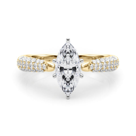 Yellow gold Marquise Solitaire Pavé Diamond Engagement Ring with Four-Prong Setting