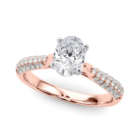 Rose gold Oval Solitaire Pavé Diamond Engagement Ring with Four-Prong Setting