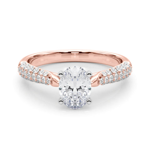 Rose gold Oval Solitaire Pavé Diamond Engagement Ring with Four-Prong Setting