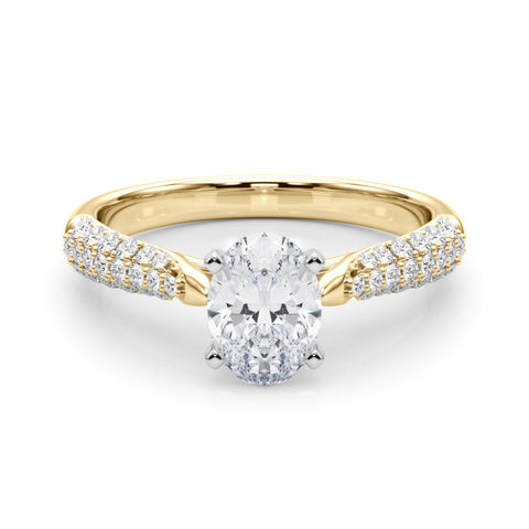 Yellow gold Oval Solitaire Pavé Diamond Engagement Ring with Four-Prong Setting