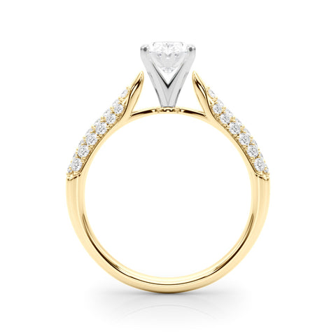 Yellow gold Oval Solitaire Pavé Diamond Engagement Ring with Four-Prong Setting