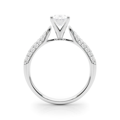 Platinum Oval Solitaire Pavé Diamond Engagement Ring with Four-Prong Setting