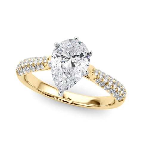 Yellow gold Pear Solitaire Pavé Diamond Engagement Ring with Four-Prong Setting