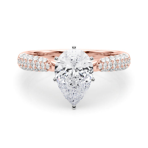 Rose gold Pear Solitaire Pavé Diamond Engagement Ring with Four-Prong Setting