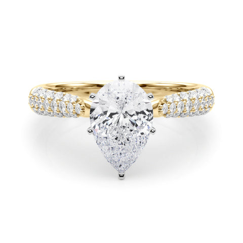 Yellow gold Pear Solitaire Pavé Diamond Engagement Ring with Four-Prong Setting