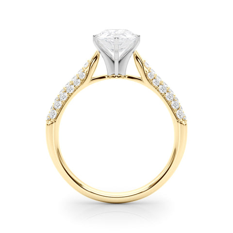 Yellow gold Pear Solitaire Pavé Diamond Engagement Ring with Four-Prong Setting