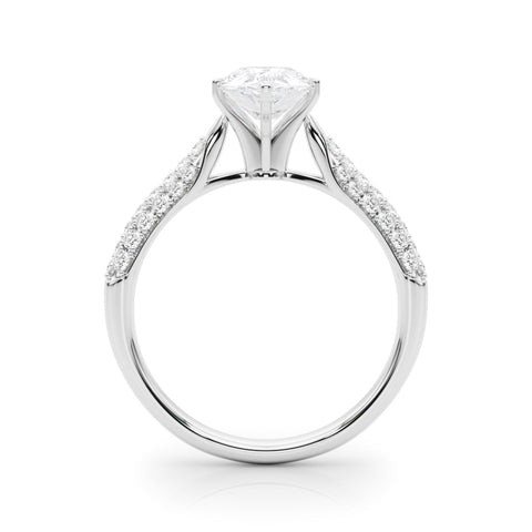 Platinum Pear Solitaire Pavé Diamond Engagement Ring with Four-Prong Setting