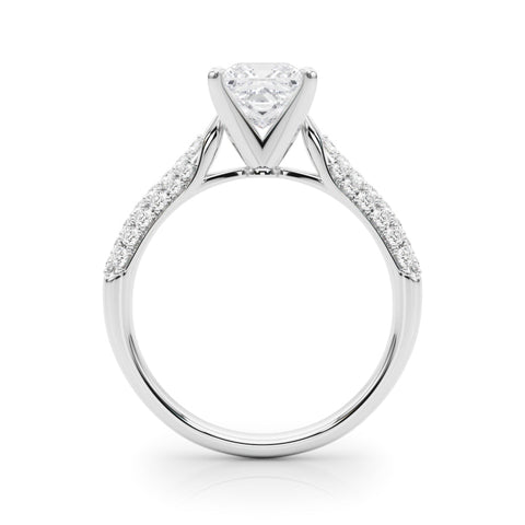 White gold Princess Solitaire Pavé Diamond Engagement Ring with Four-Prong Setting