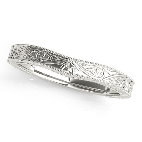 White gold Engraved Vintage Scroll Milgrain Band