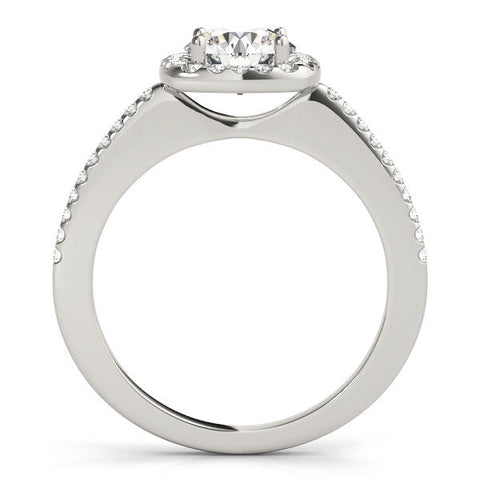 Platinum Cushion Halo Round Diamond Pave Band Prong Setting Ring