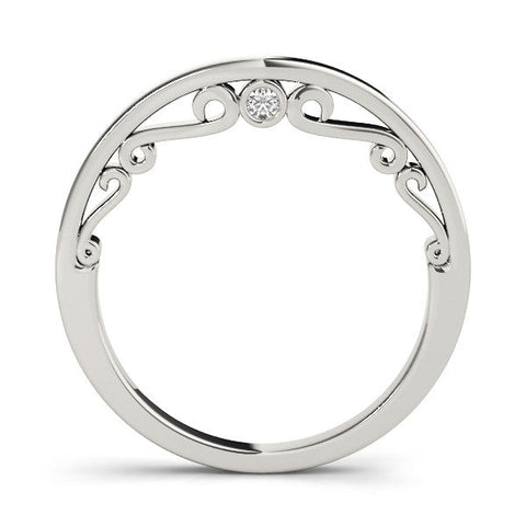 White gold Curved Solitaire Round Bezel Contour Band
