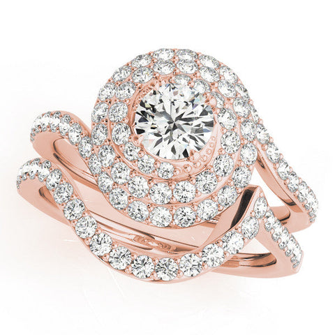 Rose gold Round Double Halo Diamond Swirl Pave Band Ring