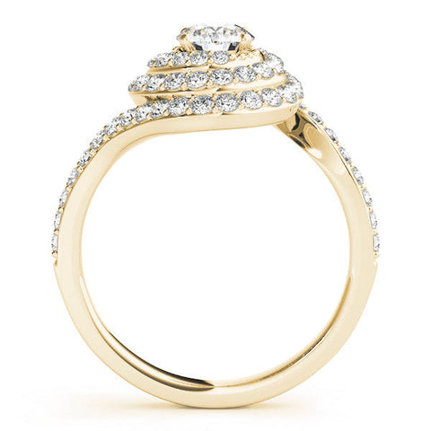 Yellow gold Round Double Halo Diamond Swirl Pave Band Ring
