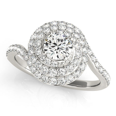 White gold Round Double Halo Diamond Swirl Pave Band Ring