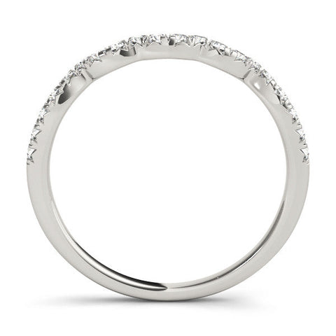 White gold Round Diamond Scalloped Pavé Wedding Band with Shared Prong Setting