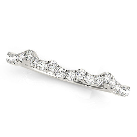White gold Round Diamond Scalloped Pavé Wedding Band with Shared Prong Setting