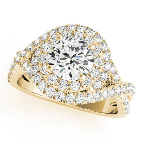 Yellow gold Round Halo Twist Band Prong Setting Ring