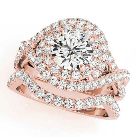 Rose gold Round Halo Twist Band Prong Setting Ring