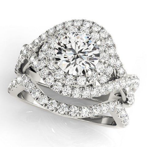 White gold Round Halo Twist Band Prong Setting Ring