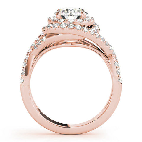 Rose gold Round Halo Twist Band Prong Setting Ring