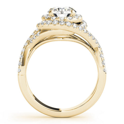 Yellow gold Round Halo Twist Band Prong Setting Ring