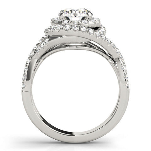 White gold Round Halo Twist Band Prong Setting Ring