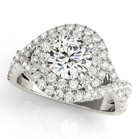 Platinum Round Halo Twist Band Prong Setting Ring